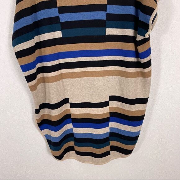 Mara Hoffman Blue, Black, Cream, & Tan Striped Wool Blend Short Sleeve Top - Picture 6 of 8